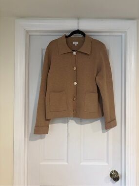 Women's Camel Button-Front Sweater Jacket